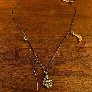 Moon + Brass Toned Crystal Necklace